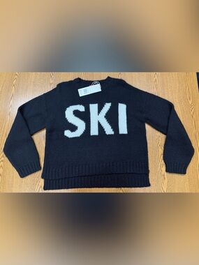Krimson Klover Black Crewneck Sweater with White 'SKI' Logo Womens S